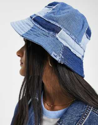 Hollister bucket hat in patchwork denim