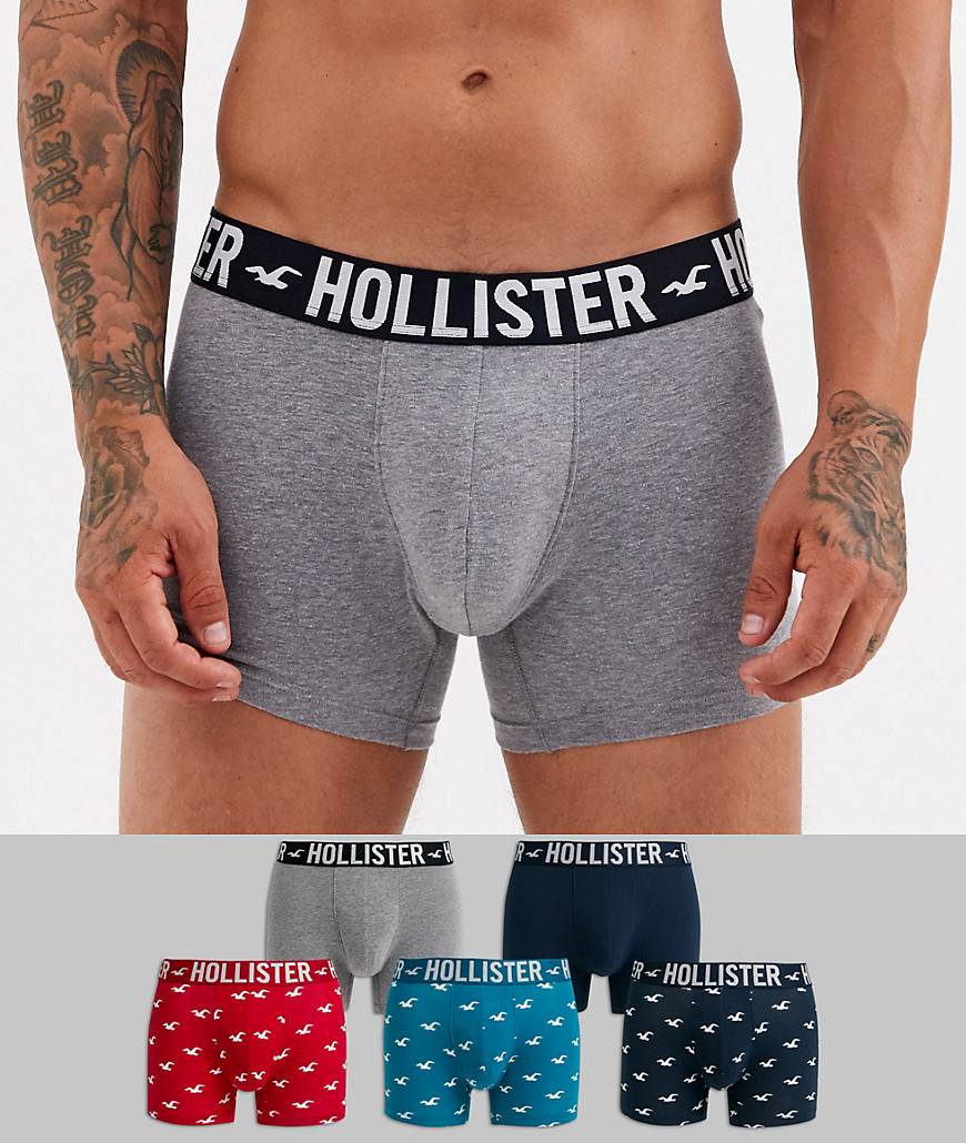 Hollister — Bukser med logo og ikonprint og marineblå/rød og marineblå/gråt taljebånd 5-pak-Multifarvet