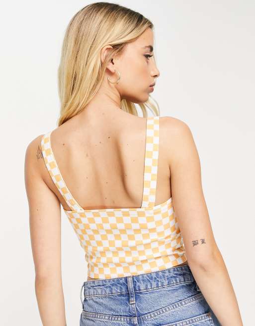 Hollister bust cup crop top in check ASOS