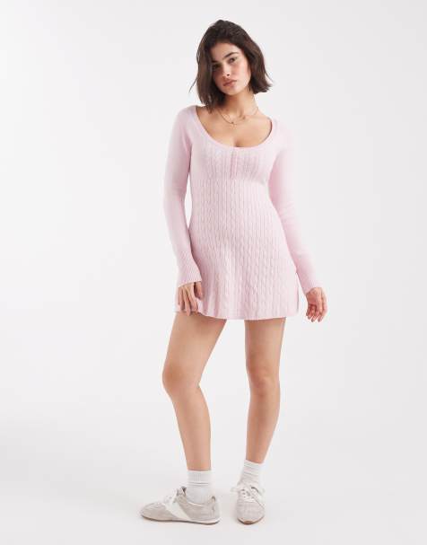 Hollister button front babydoll sweater mini dress in pink - view 1