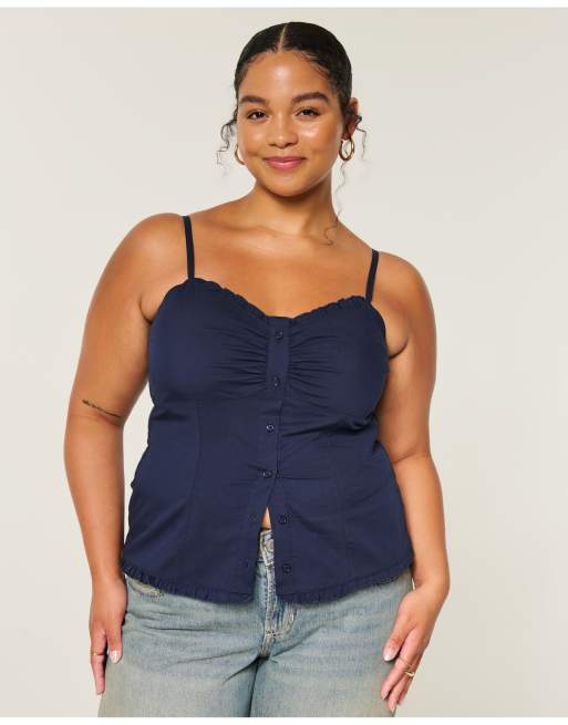 Hollister Button front tank in navy, 1 of 4
