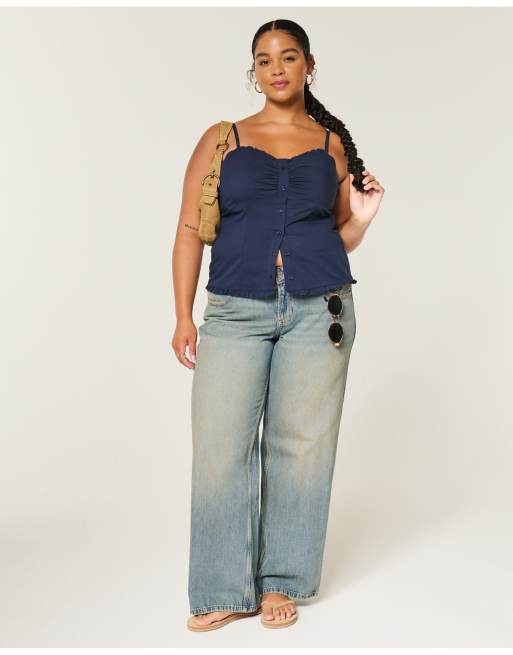 Hollister Button front tank in navy, 2 of 4