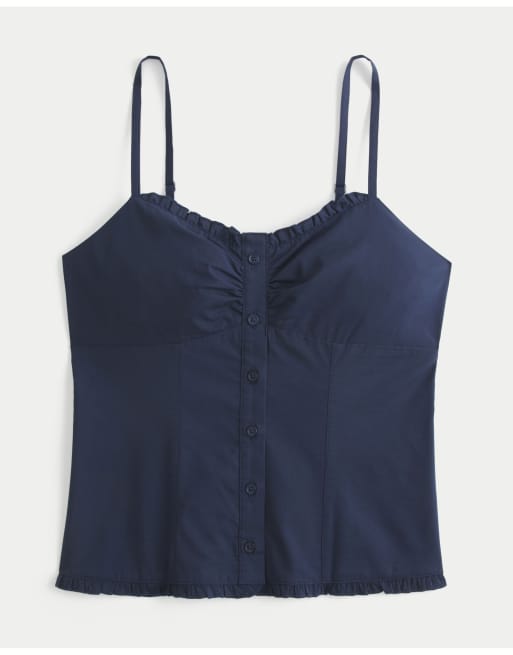 Hollister Button front tank in navy, 4 of 4