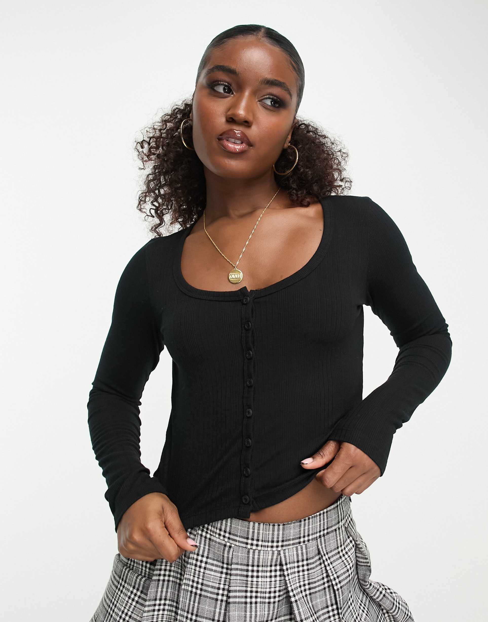 Hollister button through cardigan in  black view 2