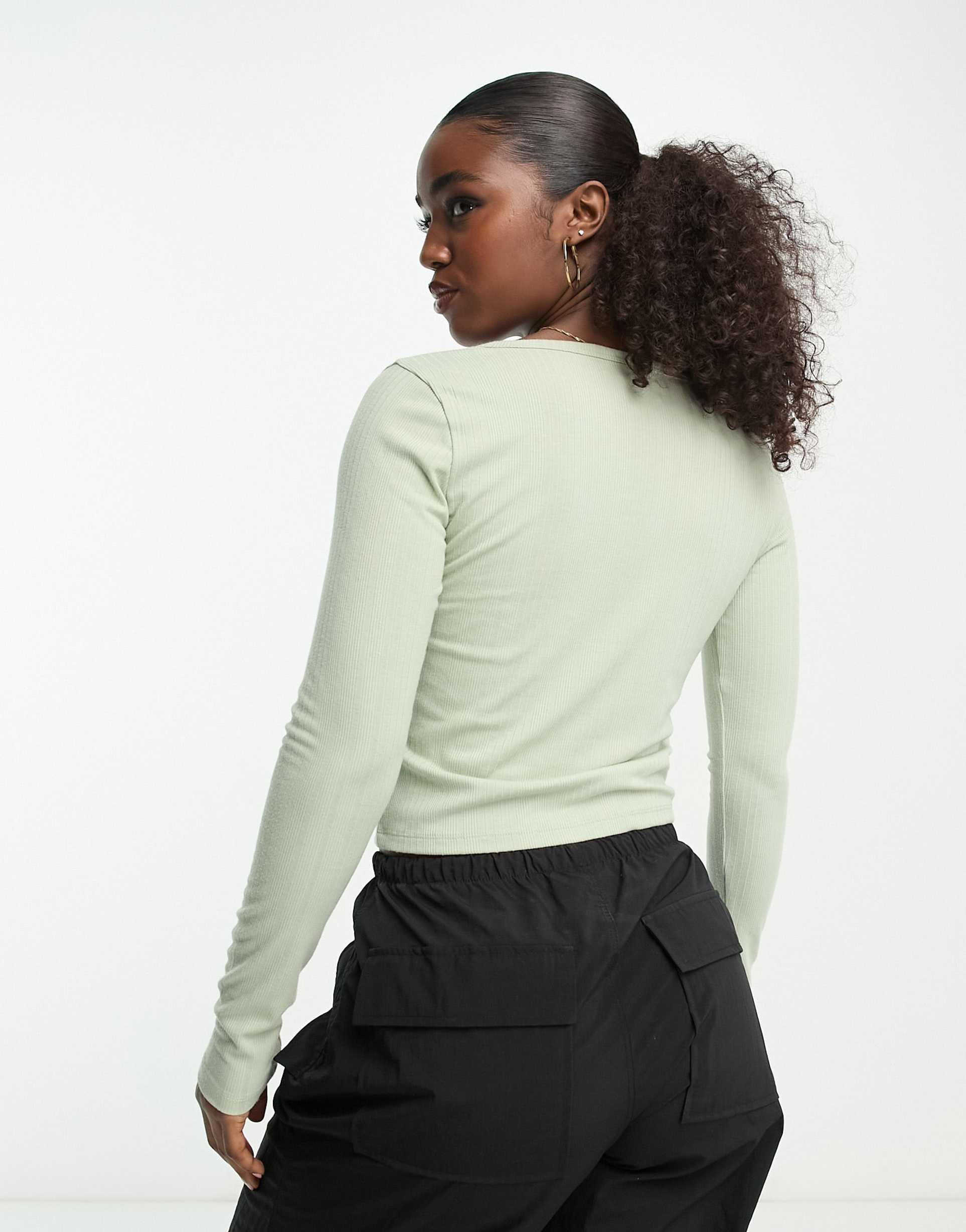 Hollister button through cardigan in sage green view 3