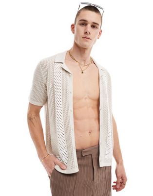 Hollister button through knitted shirt in beige