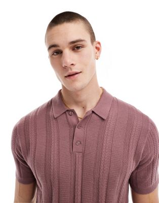 Hollister button through knitted shirt with lace effect in dark pink