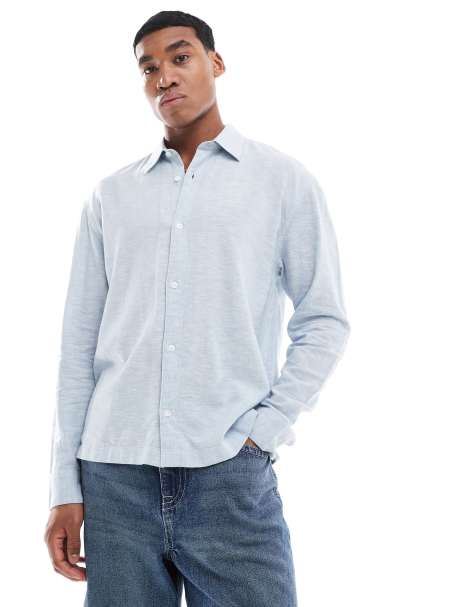 Hollister button through linen shirt in blue - view 1