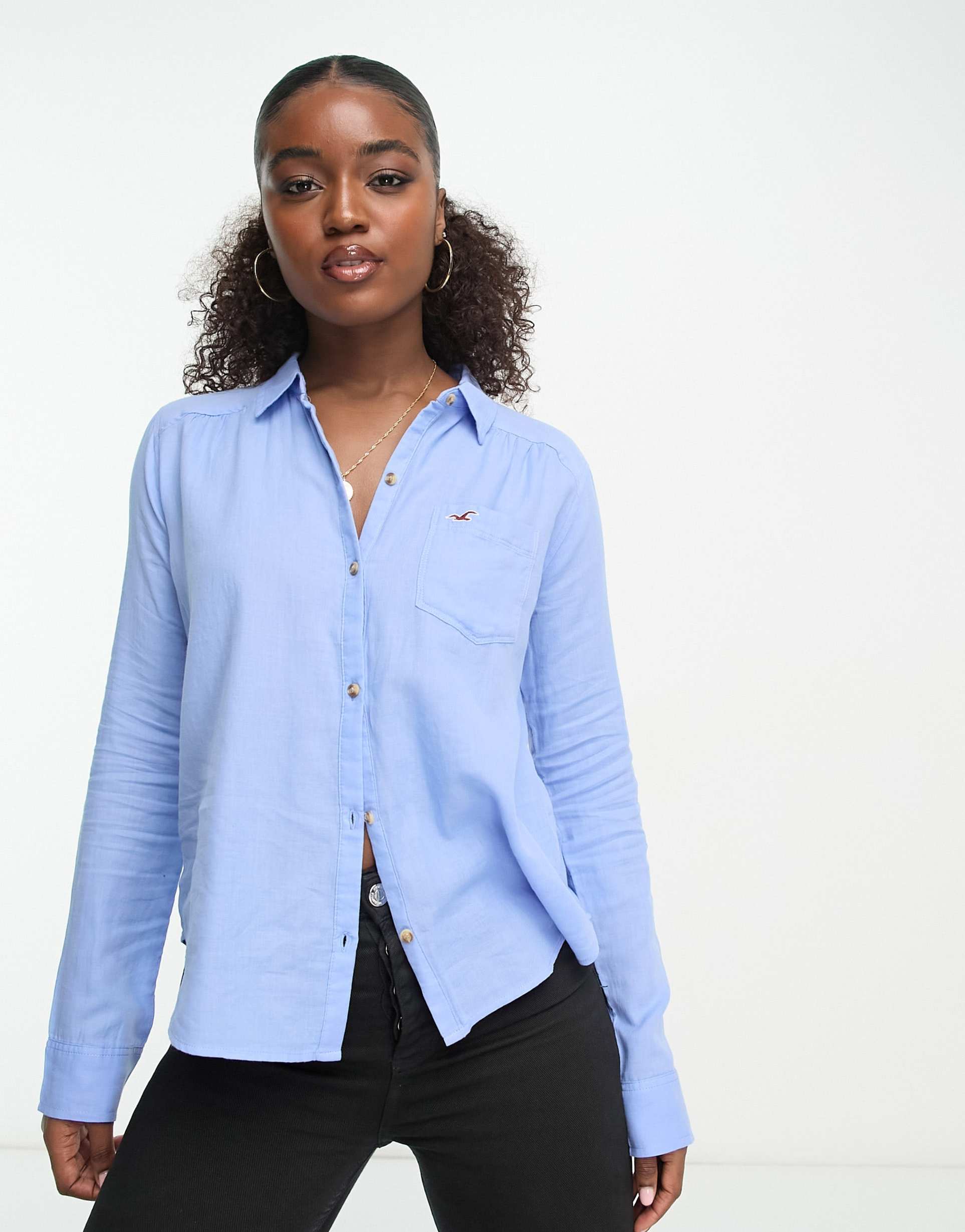 Hollister button through shirt in blue view 2