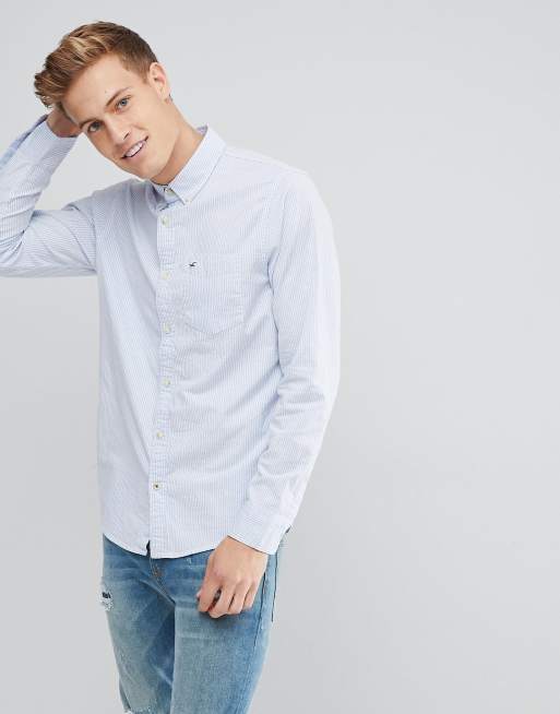 Hollister striped button through shirt in light blue