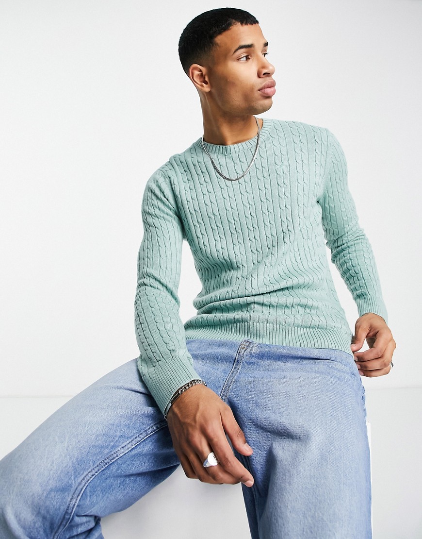 Hollister cable knit jumper in green