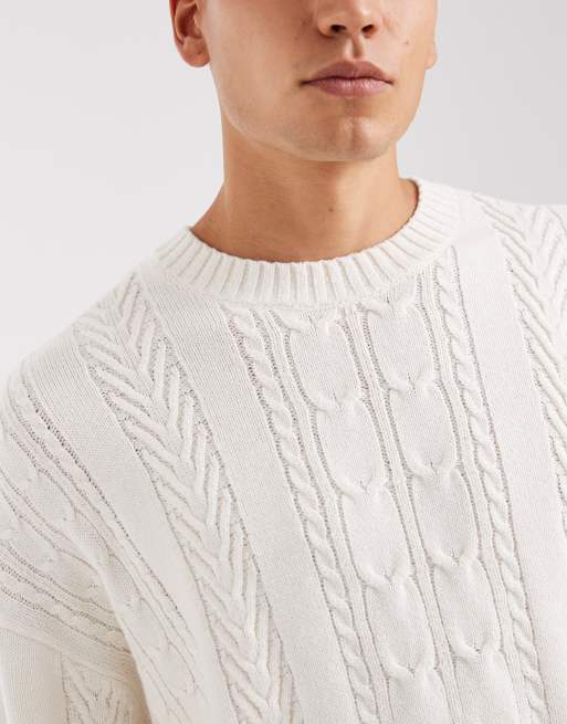 Hollister cable knit vintage jumper in white | ASOS