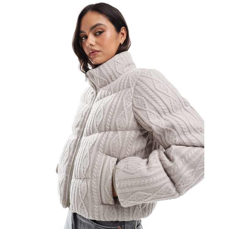 Hollister cable knitted high neck cropped jacket in mocha | ASOS
