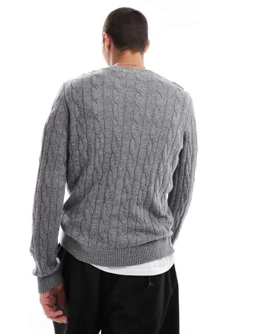 Hollister cable knitted icon detail jumper in light blue, 4 of 4