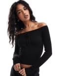 [Hollister] Hollister cable knitted off shoulder tie front top in black M BLACK