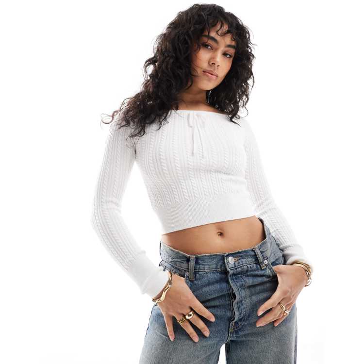 Cream tie shoulder crop top online