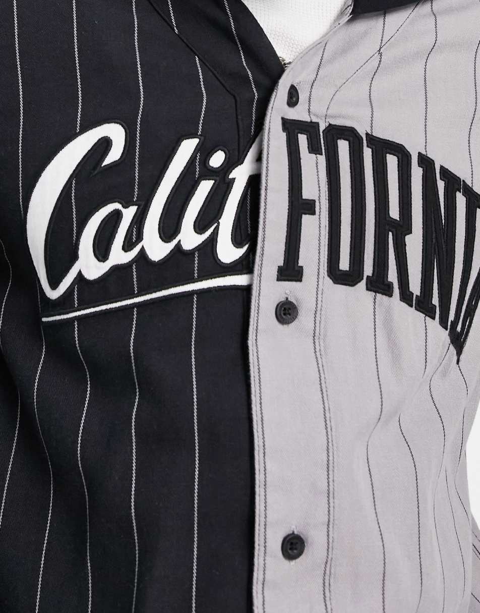 Hollister California spliced jersey hooded insert baseball shirt in black/grey 1