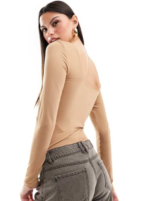 Hollister – Camelowe bezszwowe body z kwadratowym dekoltem, 4 z 4