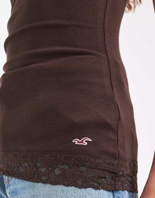 Hollister cami met V-hals en kanten afwerking in bruin, 4 van 4