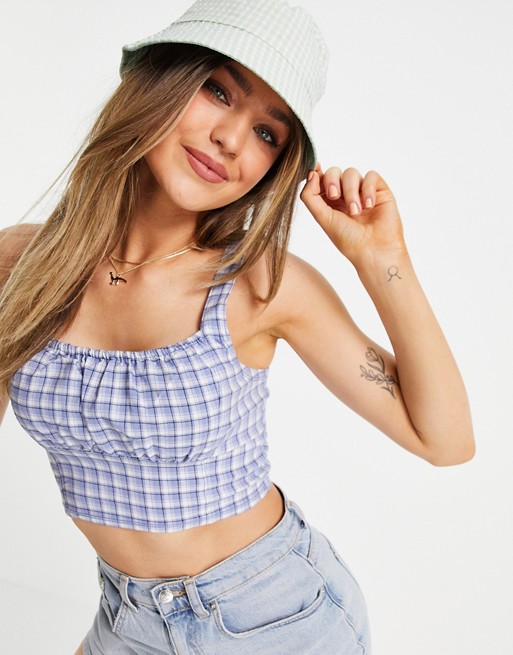 Hollister cami top in light blue plaid