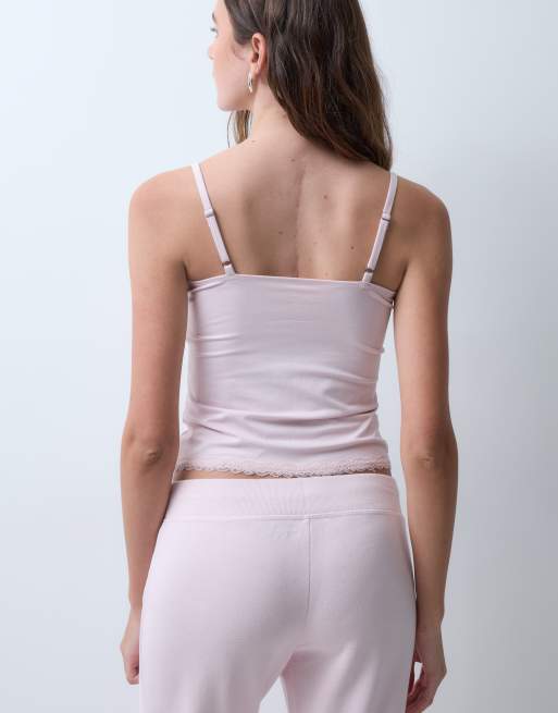 Hollister cami-top med blondekant i babylyserød, 4 af 4