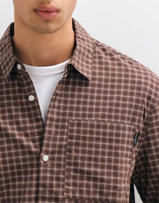 Hollister camicia 2 in 1 con maglietta a maniche lunghe a quadri marroni, 3 di 5