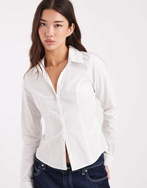 Hollister - Camicia a maniche lunghe bianca con polsini svasati allacciata in vita