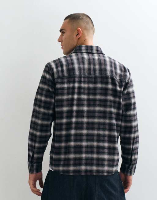 Hollister camicia a maniche lunghe in flanella spazzolata a quadri neri, 5 di 5