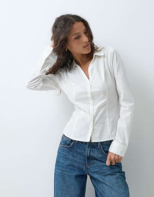 Hollister camicia aderente a maniche lunghe con laccetti bianca, 1 di 5