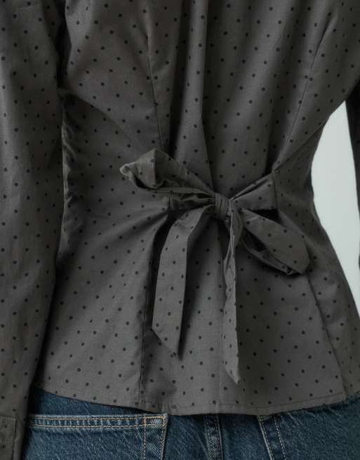 Hollister camicia aderente a maniche lunghe con nodo a pois grigi, 3 di 5