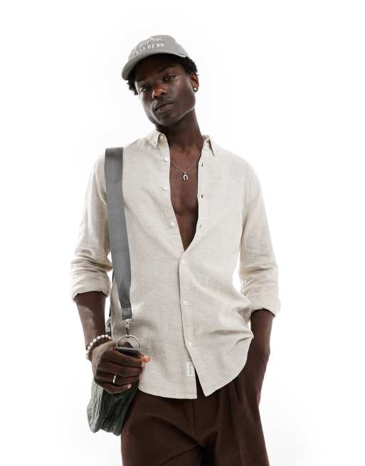Hollister - Camicia beige in lino fiammato