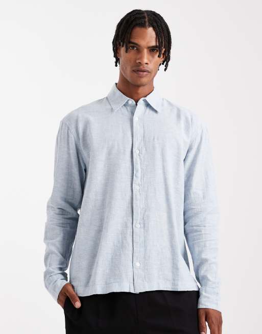 Hollister - Camicia blu a maniche lunghe in lino
