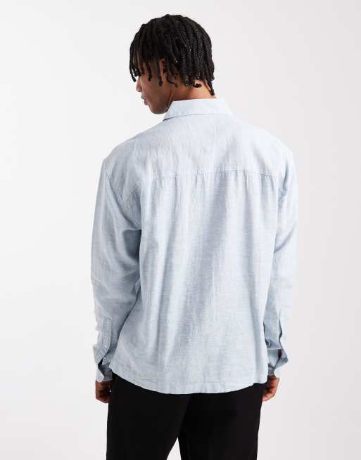 Hollister - Camicia blu a maniche lunghe in lino, 5 di 5