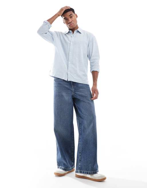Hollister Camicia blu in lino con bottoni ASOS