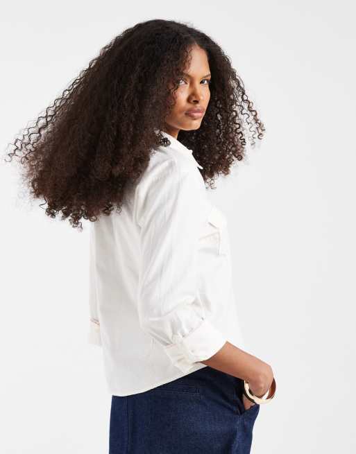 Hollister - Camicia con maniche tre quarti bianca, 4 di 4