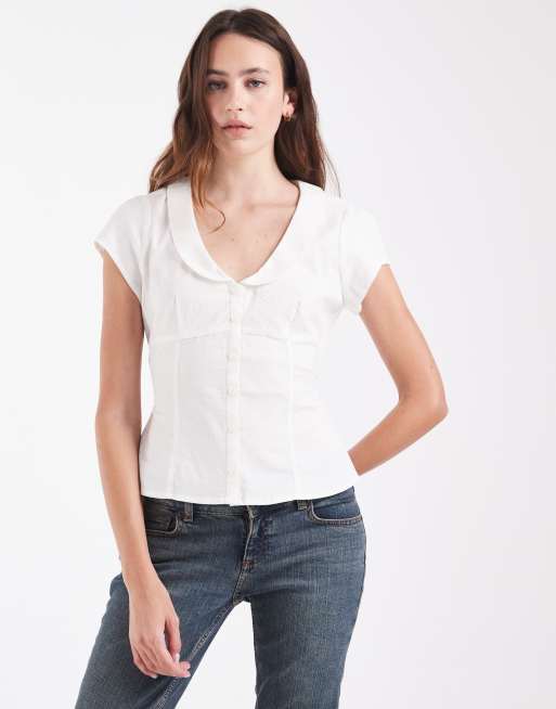 Hollister camicia con scollo a V, maniche lunghe e vita segnata bianca, 1 di 4