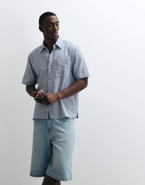 Hollister - Camicia corta squadrata a maniche corte tortora a righe - view 1