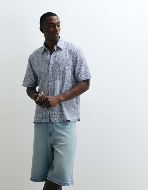 Hollister - Camicia corta squadrata a maniche corte tortora a righe