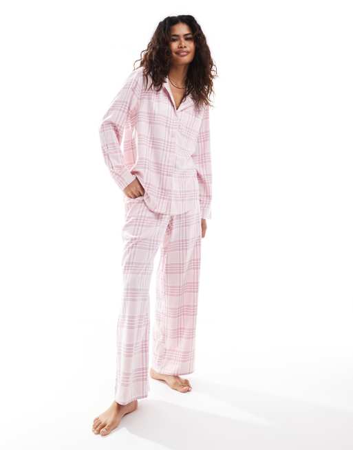Hollister Camicia del pigiama in flanella rosa multicolore in coordinato ASOS
