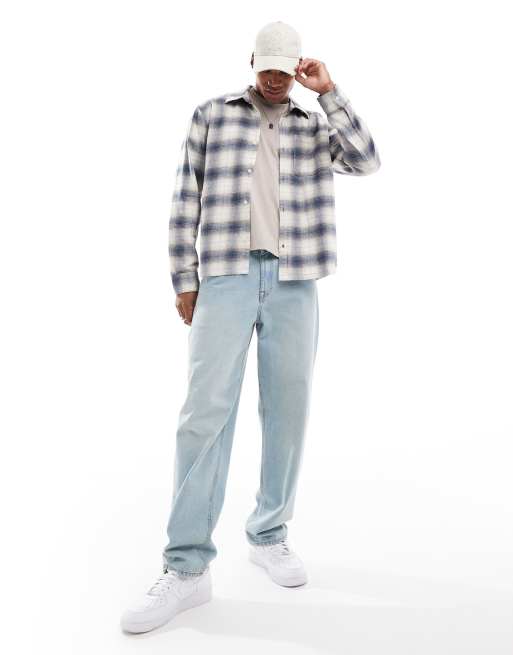 Hollister - Camicia giacca in flanella blu medio sfumato a quadri