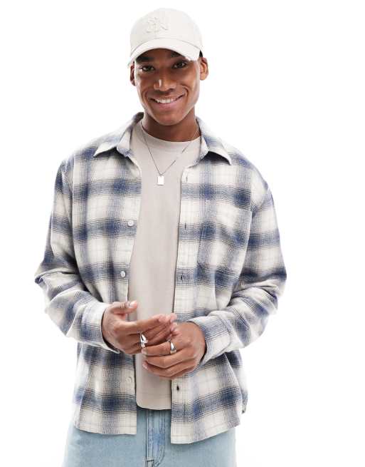 Hollister Camicia giacca in flanella blu medio sfumato a quadri