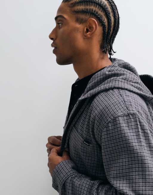 Hollister camicia in flanella con cappuccio a quadri neri, 5 di 5