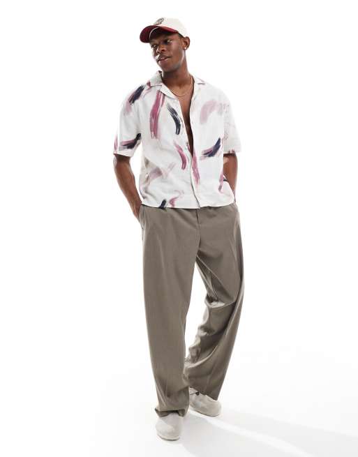 Hollister - Camicia in lino verde con stampa astratta