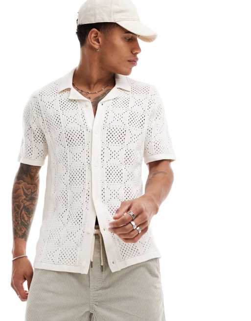 Hollister Camicia lavorata effetto pizzo bianca con bottoni ASOS