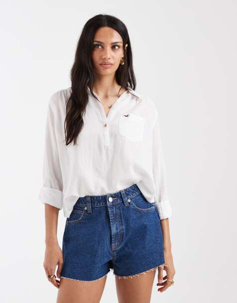 Hollister - Camicia oversize bianca con abbottonatura corta - view 1