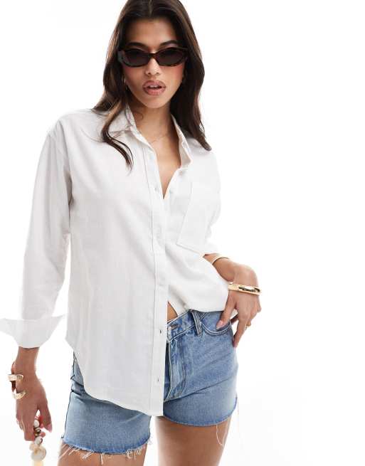 Hollister Camicia oversize in lino bianco ASOS