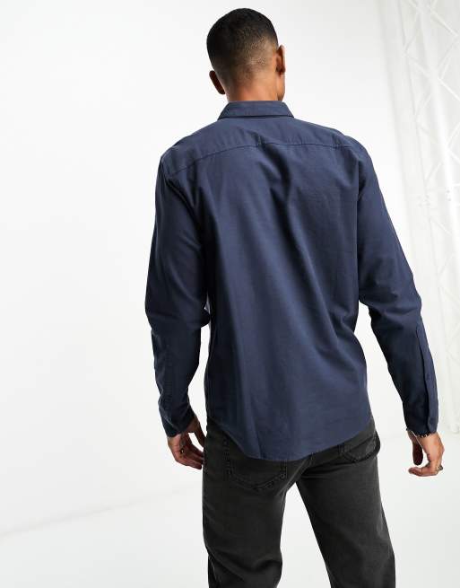 Hollister - Camicia Oxford blu navy con tasca e logo iconico, 3 di 4