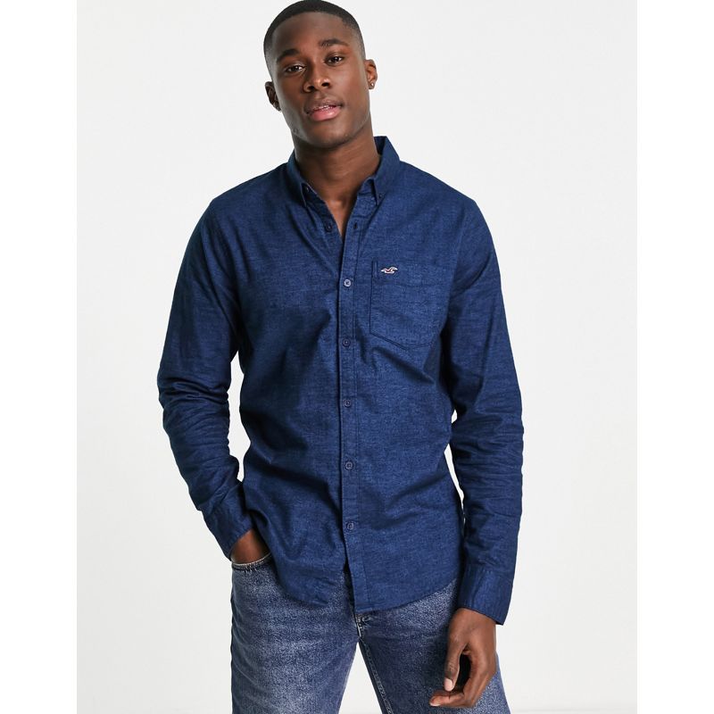 Camicie tinta unita Camicie Hollister - Camicia Oxford slim blu navy con logo piccolo