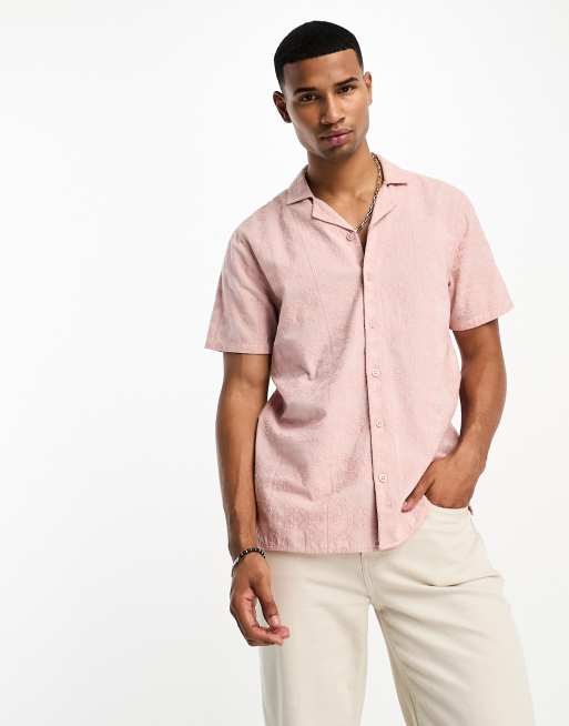 Hollister - Camicia rosa a maniche corte vestibilità comoda con colletto a rever e motivo in pizzo