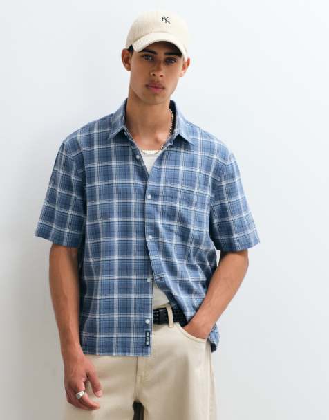 Hollister - camisa boxy de manga corta a cuadros azules - view 1